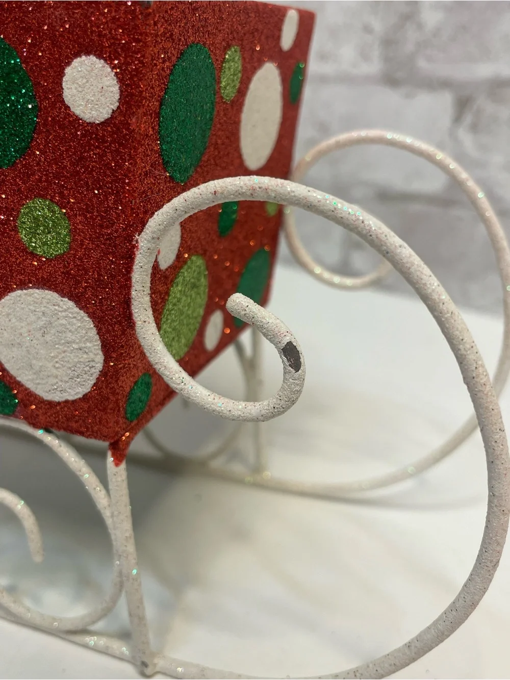 Vintage Pier 1 Christmas Glitter Polkadot Metal Sled Very Rare HTF 10” Decor